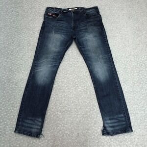 Evolution In Design Jeans Mens 38x34 Dark Wash Denim Straight Leg Distressed Day